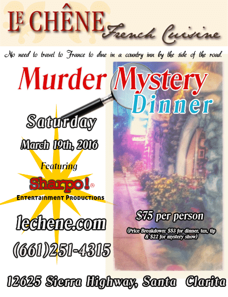 March19 - Le Chene - Murder Mystery Flyer