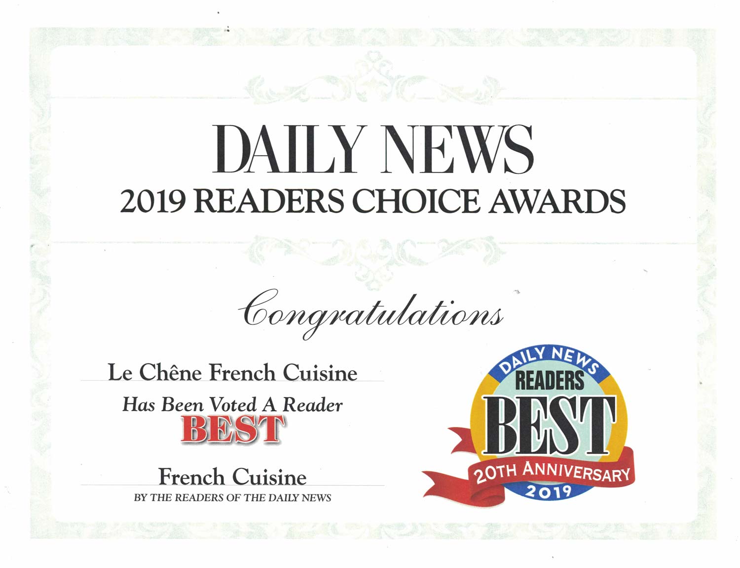 Los Angeles Daily News 2019 Reader's Choice Award